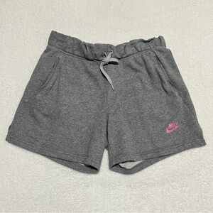 NIKE Girl's Nike Air Athletic Shorts Heather Gray Pink Logo with Pockets Large